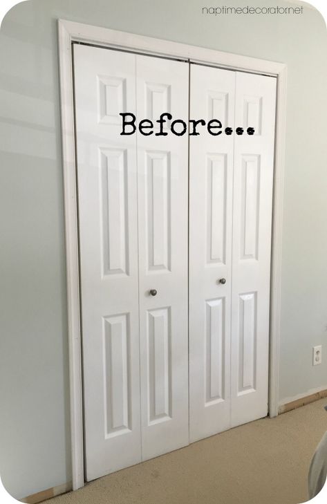 Bifold Doors Makeover, Diy Closet Doors, Closet Makeover Diy, Door Makeover Diy, Closet Door Makeover, Mirror Closet Doors, Bifold Closet Doors, Summer Mantle Decor, Front Porch Ideas Curb Appeal