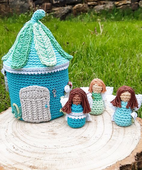 Fairy Playhouse Crochet Pattern – Crochet Fairy Playhouse, Caron Cake Crochet Patterns, Caron Cakes Crochet, Stitch Counter, Crochet Fairy, Fairy Dust, The Fairy, Fairy House, Craft Patterns