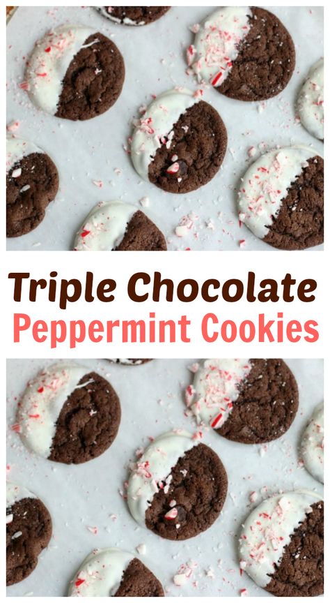 Peppermint Cookies Chocolate, Melt Chocolate For Dipping, Chocolate Christmas Cookies, Cookies Video, Cookies To Make, Chocolate Peppermint Cookies, Cookies With Chocolate, Holiday Cookie Exchange, Double Chocolate Cookies