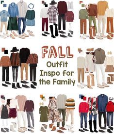 Fall Family Outfit Inspo Color Schemes for Family Photos | KingdomofSequins Family Pics Outfits Fall Color Schemes, Autumn Family Photos Color Schemes, Family Photos In November, Cute Fall Family Photo Outfits, Autumn Outfits Family Photos, Diy Fall Family Photo Shoot, Fall Color Outfits For Family Pictures, Family Autumn Photoshoot Outfit, Fall Outfit For Pictures Family