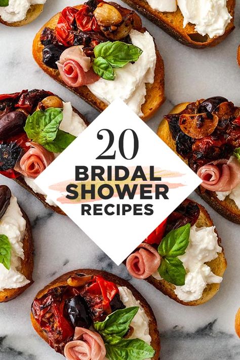 Here you’ll find 20 appetizers, cocktails and sweet treats for a perfectly lovely bridal shower! They’re so incredibly tasty that you’ll impress even the pickiest mother-in-law! They’re also pretty, so easy and delightfully colorful too. Shower Appetizers Bridal, Bridal Shower Cocktails Recipes, Bridal Shower Food Ideas Dinner, Bridal Shower Menu Ideas Appetizers, Happy Hour Appetizers Wedding, Elegant Bridal Shower Food, Savory Bridal Shower Food, Happy Hour Bridal Shower Ideas, Bridal Shower Hors D’oeuvres