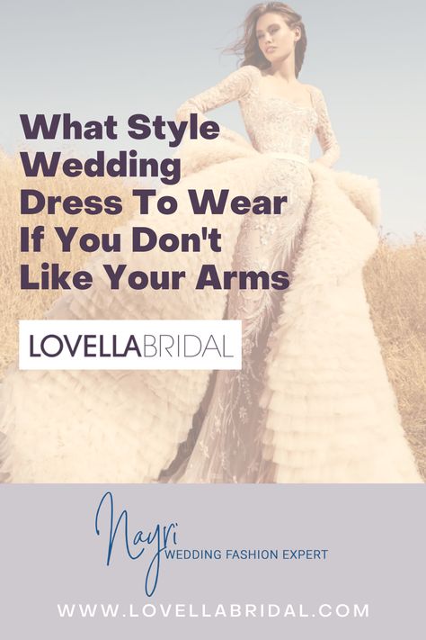 How to find a wedding dress if you don't like your arms. Advice for wedding dress shopping if insecure about arms & body shape. How to find the best wedding dress style for your body. Lovella Bridal is a luxury wedding dress boutique in Los Angeles, CA. Shop wedding dresses, bridal gowns, veils & hair accessories, plus size, lace, a line, off the shoulder, sleeves, beach, destination, formal, short, reception & unique wedding dress styles. Visit our LA area boutique for your dream wedding dress. Wedding Dresses For Insecure People, Wedding Dress For Big Arms Plus Size, Wedding Gowns For Big Arms, Wedding Gown For Big Arms, Gowns For Big Arms, Flattering Wedding Dress For Big Arms, Wedding Dresses For Big Arms, Wedding Dress For Big Arms, Wedding Dress Big Bust Body Types Corset Top