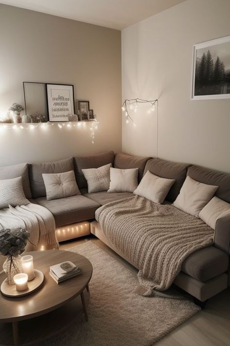 Small Apartment Decor Minimalist, Decorating Ideas For The Home Living Room Modern, Small Living Room Ideas Sectional Couch, Living Room Theme Ideas Apartment, First Home Living Room Ideas, New House Decorating Ideas Budget, Small Apartment Decor Inspiration, Apt Living Room Decor, Grey Apartment Living Room