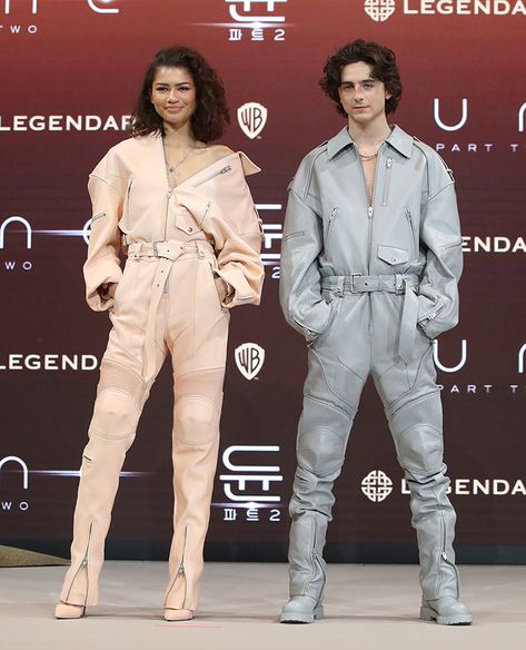 Zendaya & Timothée Chalamet Wore Juun. J To The ‘Dune: Part Two’  Seoul Press Conference Dune Part Two, Nigerian Culture, Denis Villeneuve, Juun J, Wrap Clothing, Best Red Carpet Looks, Zendaya Coleman, Press Tour, Florence Pugh