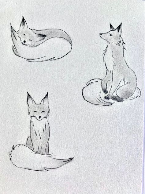 Fox And Duck Drawing, Fox Tutorial Drawing, Forest Animal Sketches, How To Draw Fox Ears, Fox Tail Drawing, Lemur Sketch, Fox Drawing Tattoo, Fox Cute Drawing, Cute Fox Drawing Easy