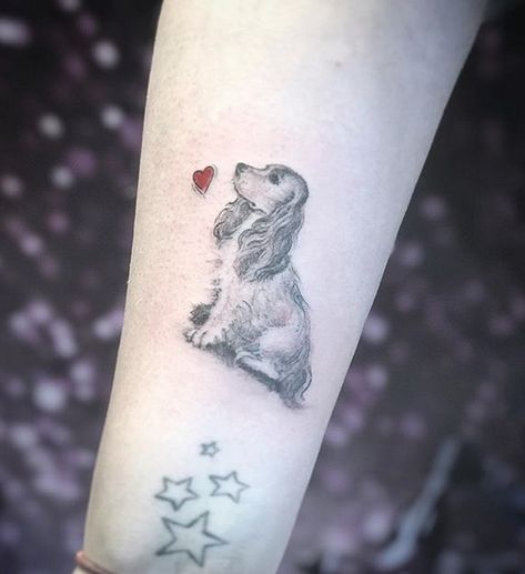 Curled Up Dog Tattoo, Spaniel Tattoo, Ear Outline Tattoo, Dog Outline Tattoo, Ear Outline, Memorial Tattoo Ideas, Small Dog Tattoos, Tattoos For Dog Lovers, Dog Memorial Tattoos