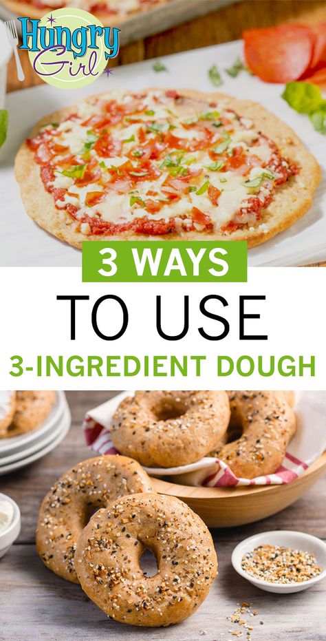 3 Ingredient Dough, Hungry Girl Diet, Dough Pizza, 2 Ingredient Recipes, Healthy Pizza Recipes, Hungry Girl Recipes, Bagel Bites, Pizza Bagels, Unhealthy Diet