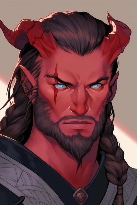 Tiefling Ranger Dnd Male, Male Tiefling Character Art, Red Tiefling Male Art, Plus Size Fantasy Art, Tiefling Barbarian Male, Teifling Male Character Art, Tiefling Fighter Male, Tiefling Paladin Male, Male Tiefling Character Design