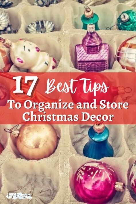 Save space and make unpacking a lot easier next year when you follow these tips to organize and store holiday decorations. #organizing #christmas #storingchristmasdecorations Storage For Christmas Decorations, Holiday Decorations Organization, Christmas Decor Organization Ideas, Storage For Holiday Decorations, Organize Christmas Ornaments, Christmas Decorations Organization, Christmas Decor Storage Organization, Holiday Storage Ideas Garage, How To Store Holiday Decor