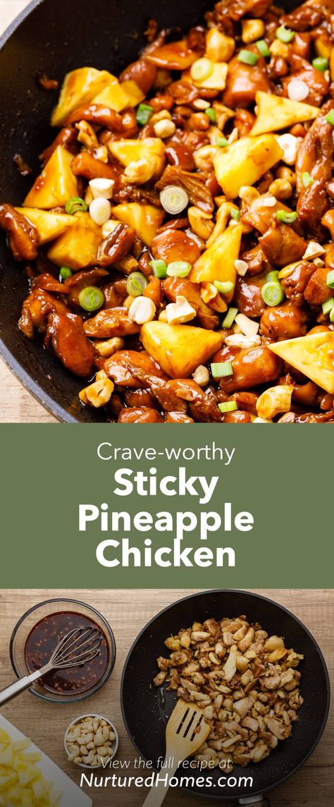 Crave-worthy Sticky Pineapple Chicken - Nurtured Homes Tender Chicken Recipes, Eggplant With Garlic Sauce, Recipes Pineapple, Casserole Chicken, Chicken Appetizers, Pineapple Recipes, Pineapple Chicken, Chicken Tender Recipes, 140 Pounds