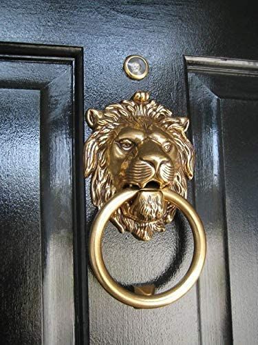 Lion Door Knocker Tattoo, Door Knocker Tattoo, Cottage Shutters, Door Knockers Unique, Lion Door Knocker, Stylish Doors, Stone Cottages, Brass Door Knocker, Front Door Handles