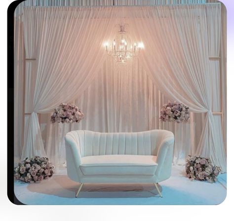 Nikah Stage Decoration Simple, Minimalist Stage Decor, Entrance Arch Wedding Receptions, Sofa For Wedding Stage, Simple Engagement Stage Decor, Stage Decorations Engagement Simple, Simple Nikkah Backdrop, Desi Wedding Backdrop, Backdrop For Engagement Party