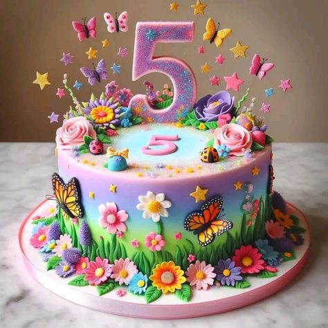 Butterfly Cake Decorations, Fairy Birthday Cake, Fiesta Cake, Butterfly Birthday Cakes, 5th Birthday Cake, Birthday Cake Decorating Ideas, Cake Decorating For Beginners, Princess Birthday Cake, Elegant Birthday Cakes