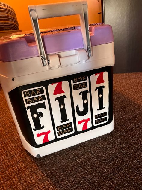 Frat Painting Ideas, Frat Coolers Ideas Boyfriends, Casino Frat Cooler, Name On Frat Cooler, Miami Frat Cooler, Fiji Frat Coolers Ideas, Fiji Cooler Fraternity, Beach Weekend Cooler Fraternity, Las Vegas Frat Cooler