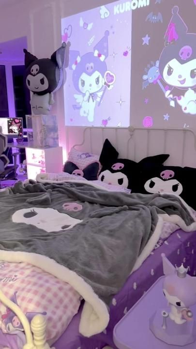 Kuromi Bedroom, Sanrio Bedroom, Kuromi Room, Sanrio Room, Anime Bedroom Ideas, Dream Bedroom Inspiration, Funny And Relatable, Hello Kitty Rooms, Room Redesign