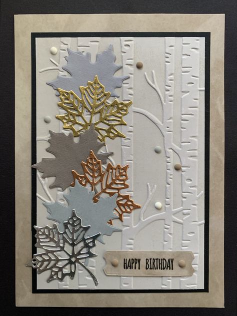 Gently Falling Stampin Up Cards, Stampin Up Fall Birthday Cards For Women, Autumn Cards Handmade Ideas, Cards With Leaves, Stampin Up Male Birthday Cards, Stampin Up Gorgeous Leaves, Fall Birthday Cards, Fall Card Ideas, Soft Seedlings