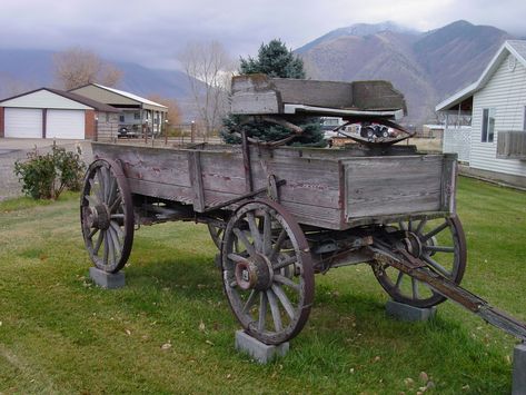 vintage farm wagons | One more old farm wagon. Pioneer Wagon, Wagon Ideas, Rich Father, Antique Wagon, Farm Wagons, Old West Town, Horse Wagon, Wagon Wheels, Horse Drawn Wagon