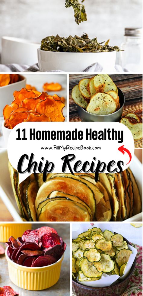 vegetable chips made with healthy kale or beetroot and zucchini and sweet potato and many more Healthy Chips Recipe, Chip Recipes, Potato Chip Recipes, Healthy Chips, Vegetable Chips, Dehydrated Vegetables, Homemade Chips, Diy Snacks, Veggie Chips