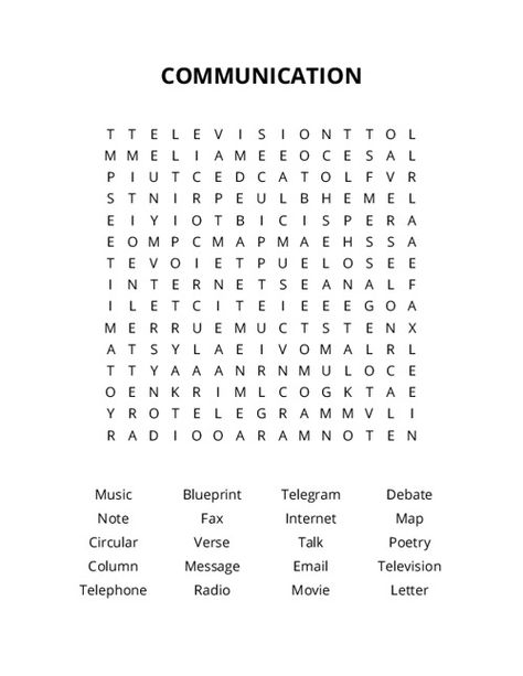 COMMUNICATION Word Search Means Of Communication Worksheets, Communication Worksheets For Kids, Communication Worksheets, Aba Activities, Means Of Communication, Printable Puzzles, Letter To Parents, Grade 4, Word List