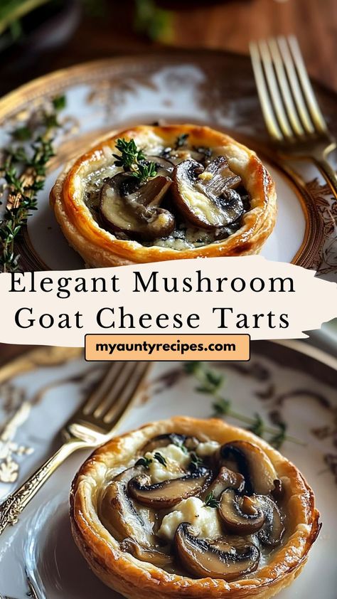 These easy-to-make mushroom goat cheese tarts are a delightful combination of rich, creamy flavors and flaky pastry. Perfect for special occasions, brunches, or as a light dinner option. Recipes Using Goat Cheese Dinners, Goats Cheese Tart, Goat Cheese Tarts, Mushroom Goat Cheese, Fine Dining Food, Goat Cheese Appetizer, Goat Cheese Tart, Amazing Meals, Cheese Puff Pastry