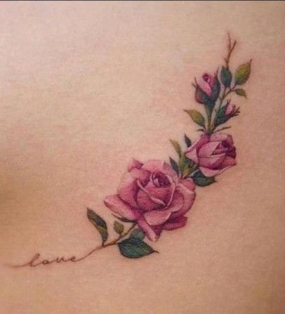 Rose Garland Tattoo, Small Rose Tattoos For Women, Watercolor Rose Tattoo, Pink Rose Tattoo, Coloured Rose Tattoo, Pink Flower Tattoos, Purple Rose Tattoos, Watercolor Rose Tattoos, Pink Rose Tattoos