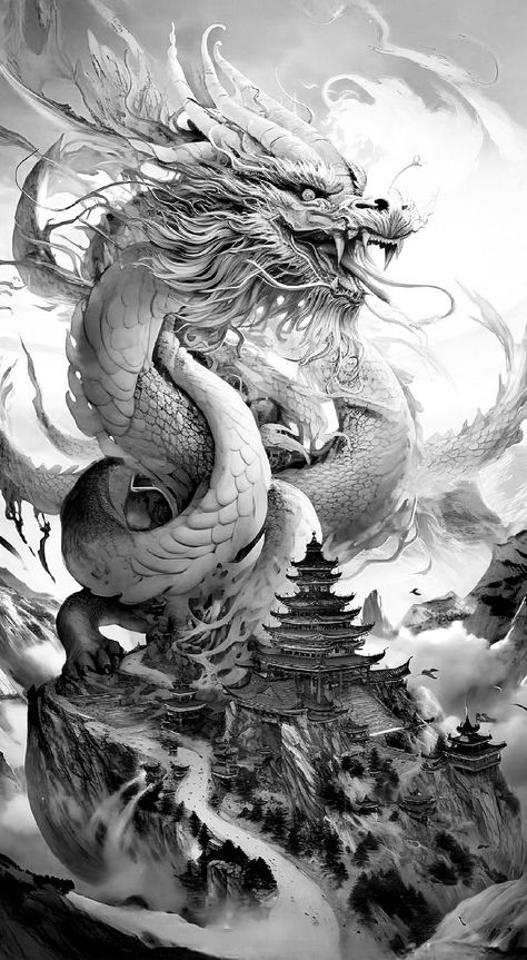 Traditional Japanese Dragon Drawing, Realistic Japanese Dragon, China Dragon Tattoo, Dragon Tattoo Realistic, Dragon In The Clouds, Hercules Tattoo, Dragon Head Tattoo, Celtic Dragon Tattoos, Guerriero Samurai