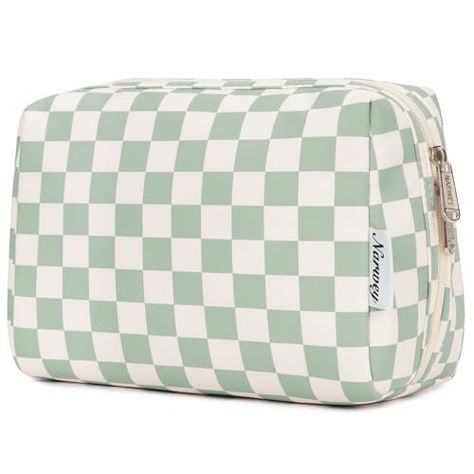 Large Makeup Bag Zipper Pouch Travel Cosmetic Organizer for Women (Large, Mint Green Checkerboard) Checkered Makeup Bag, Checkered Makeup, Travel Cosmetic Bag Organizers, Pink Makeup Bag, Cute Makeup Bags, Makeup Bag Essentials, Large Makeup Bag, Green Makeup, Makeup For Teens