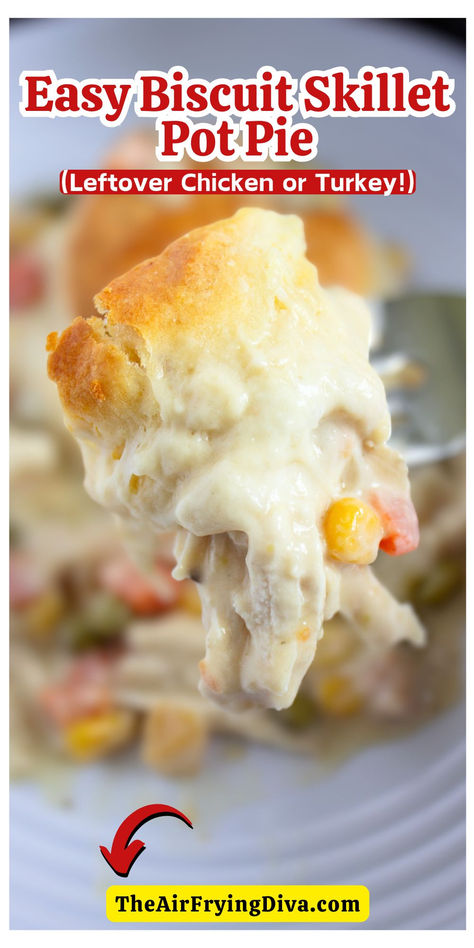 Easy Biscuit Skillet Pot Pie Chicken Pot Pie Leftover Chicken, Chicken Pot Pie Made With Biscuits, Easy Chicken Pot Pie Skillet Recipe, Easy Chicken Pot Pie Casserole Biscuits, Chicken Pot Pie With Buttermilk Biscuits, Chicken Pie With Biscuits, Leftover Pie Filling Recipes, Turkey And Biscuits Recipe, Chicken Pot Pie With Frozen Biscuits