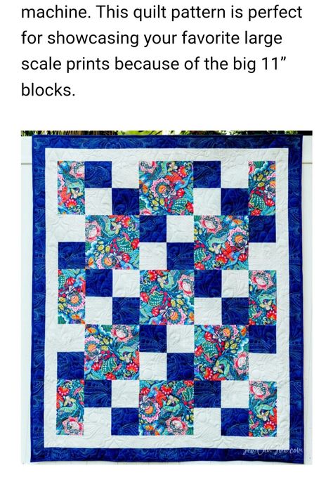 3 Yard Quilts, Free Quilt Patterns Printables, Large Scale Prints, Quilt Free Pattern, Lap Quilt Patterns, Quilt Blocks Easy, Big Block Quilts, First Quilt, Quilting Designs Patterns