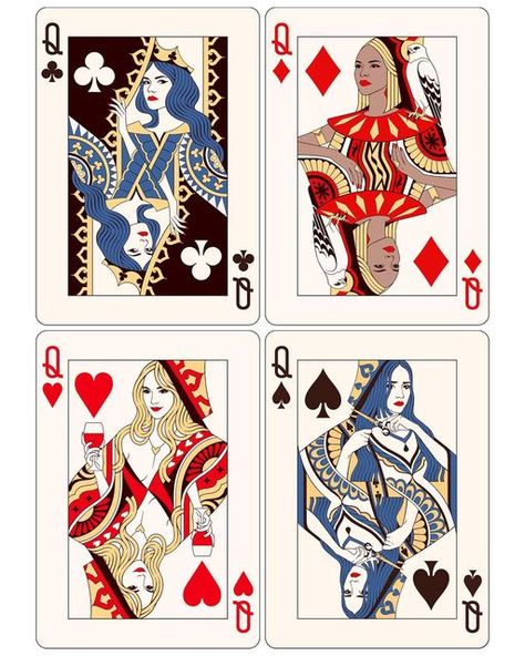 Queen Playing Card Art, Queen Of Spades Card Design, Queen Card Design, Deck Of Cards Art, Pinting Ideas, Playing Cards Queen, Queen Of Hearts Art, Queen Playing Card, Queen Of Hearts Card