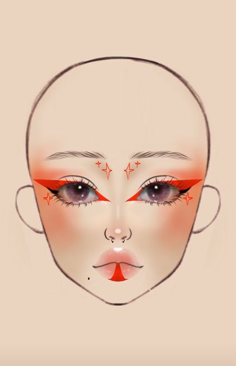 Red Make Up Looks, Red Graphic Eyeliner, Red Eyeliner Makeup, Eyeliner Idea, Liner Ideas, Eyeliner Ideas, Red Eyeliner, Makeup Drawing, Makeup Face Charts