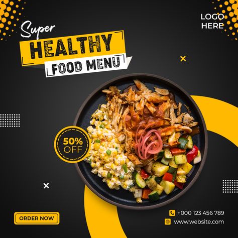 Creative Social Media Post, Food Social Media, Restaurant Social Media, Healthy Food Menu, Food Template, Food Banner, 광고 디자인, Desain Editorial, Food Menu Design