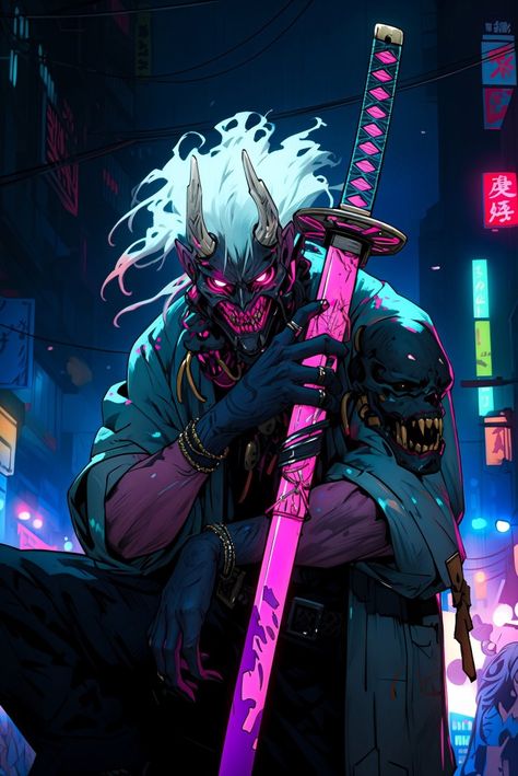 Ninja Artwork, Cyberpunk Oni, Cyberpunk Ninja, Cyberpunk Samurai, Persona Anime, Samurai Wallpaper, Arte Peculiar, Samurai Artwork, 다크 판타지