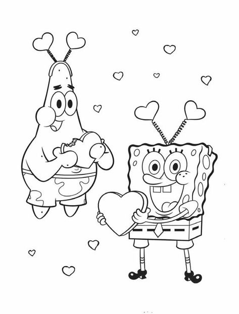 Spongebob Coloring Pages, Valentine Coloring Sheets, Printable Valentines Coloring Pages, Valentine Drawing, Valentine Cartoon, Spongebob Coloring, Valentines Day Cartoons, Valentines Day Drawing, Star Coloring Pages