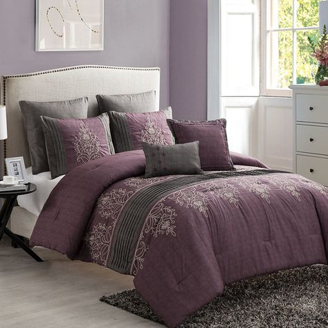 World Menagerie Ruppe 7 Piece Comforter Set & Reviews | Wayfair.ca Violet Decor, Colorful Comforter, Embroidered Bedding, King Comforter Sets, Bed In A Bag, Stylish Beds, Queen Comforter Sets, Soft Bedding, Bedding Stores