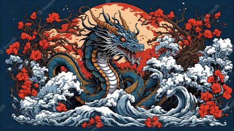 Premium AI Image | japanese dragon on waves Chinese Dragon Design, Dragon Monster, Dragon Png, Dragon Clipart, Pc Photo, Japanese Dragon, Japon Illustration, Year Of The Dragon, Dragon Design