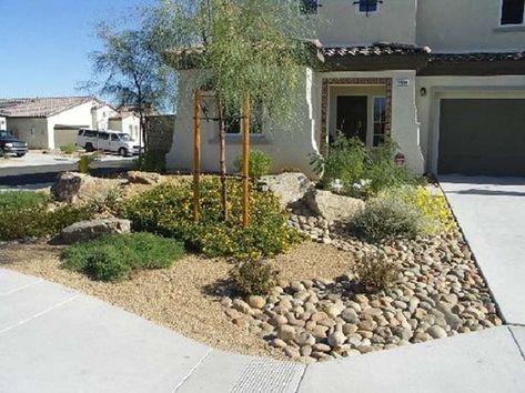 Front Yard Desert Landscaping, Side Landscaping, Desert Landscaping Ideas, Desert Landscape Design, Xeriscape Front Yard, Xeriscape Landscaping, Succulent Landscape Design, Drought Tolerant Garden, Small Front Yard Landscaping