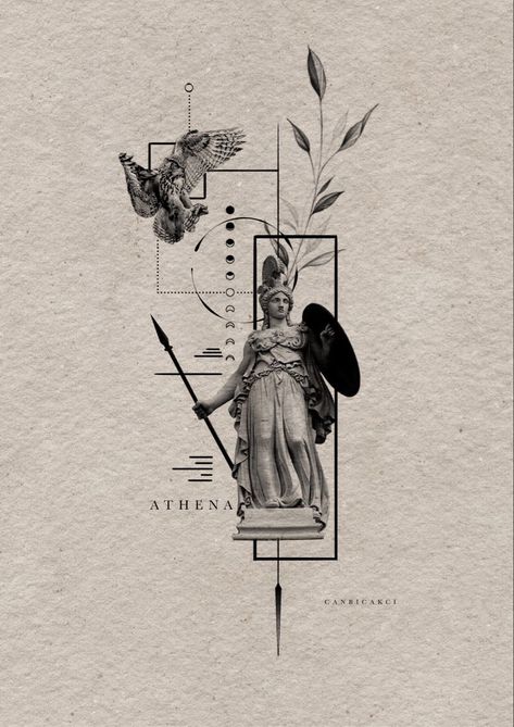 Athena Tattoo Design Athena Geometric Tattoo, Athena Back Tattoo, Athena Tattoo Ideas, Athena Statue Tattoo, Plato Tattoo, Athena Tattoo Minimalist, Athena Tattoo Design Greek Mythology, Athena Tattoo Design, Micro Realism Tattoo Design