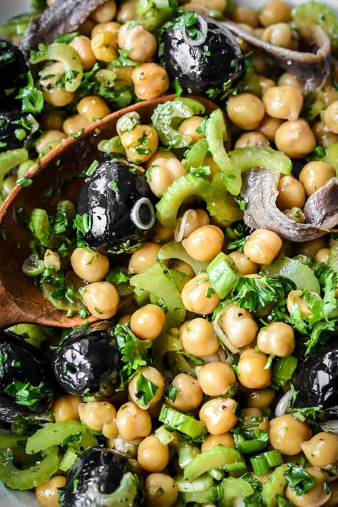 Provençal Chickpea Salad with Olives, Anchovies and Celery Salad With Olives, Celery Recipes, Celery Salad, Medicine Tips, Olive Salad, Chickpea Salad Recipes, Chickpea Recipes, Chickpea Salad, Health Nutrition