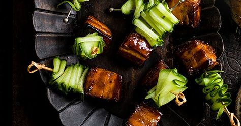 These pork belly skewers with Vietnamese caramel sauce make easy but impressive canapés for the festive season Pork Belly Skewers, Best Pork Belly Recipe, Pork Belly Recipes Easy, Easy Canapes, Christmas Canapes, Summer Dinner Ideas, Olive Magazine, Canapes Recipes, Asian Dinners