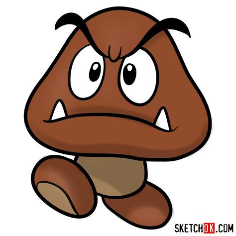 How to draw Goomba from Super Mario games Toad Art Mario, Super Mario Clipart, Goomba Drawing, Mario Villains, Super Mario Room, Mario Kart Characters, Mario E Luigi, Super Mario Bros Party, Super Mario Games