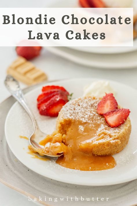 White Chocolate Lava Cake, Chocolate Molten Lava Cake, Sour Cherry Recipes, Easter Baking Recipes, Molten Lava Cakes Recipe, Chocolate Lava Cakes, Lava Cake Recipe, Molten Lava Cake, Caramelized White Chocolate