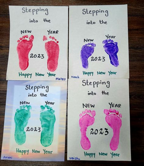 New Year’s Eve Infant Crafts, New Years Arts And Crafts For Preschool, Infant Gifts To Parents, Kids New Years Crafts Easy, Infant Crafts For January, New Years Crafts For Toddlers 2024, New Year Daycare Craft, Stepping Into The New Year Craft, New Years Activities For Infants