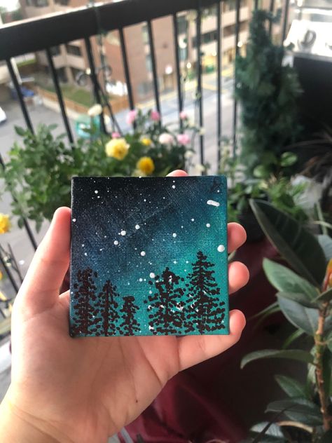 Mini Canvas Paintings Scenery, Acrylic Mini Painting, Tiny Canvas, Painting Series, Small Canvas Paintings, Square Painting, Scenery Paintings, Light Crafts, Butterfly Embroidery