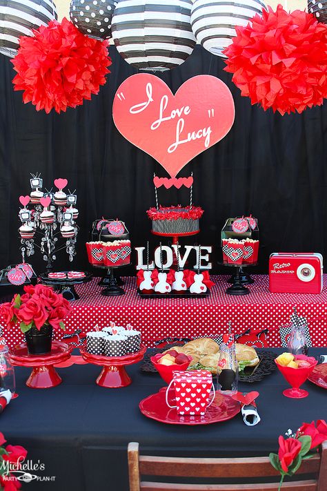 I Love Lucy Party - Celebrate friendship and love with a Galentine's Day party in Lucy and Ethel style! I Love Lucy Party, Valentines Theme Party, Birthday Themes For Adults, Thanksgiving Place Cards, Thanksgiving Decorations Diy, Valentines Day Baby, Adult Halloween Party, Diy Thanksgiving, Valentine Theme