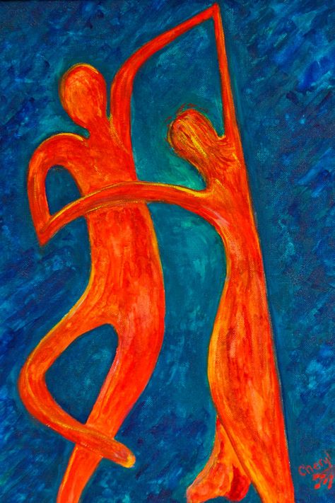 Blue And Red Walls, Dancing Abstract Painting, Abstract Dancing Figures, Lovers Abstract Art, Abstract Dance Art, Two Lovers Art Paintings, Abstract Couple Art, Body Shapes Art, People Dancing Painting