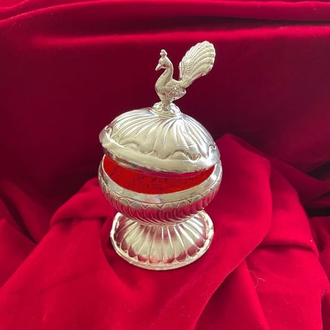 Silver (chandi) sindoor box Sindoor Box Design, Hindu Women, 50s Inspired Dress, Red Led, Fancy Jewelry, Bridal Gold Jewellery, Temple Jewellery, Storage Container, Box Design