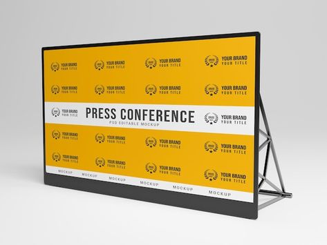 PSD press conference banner mockup | Premium Psd #Freepik #psd #audience #press-wall #presentation-board #media-wall Wall Banner Design Ideas, Office Banner Design, Press Conference Design, Wall Banner Design, Conference Banner Design, Press Wall, Conference Banner, Marketing Merchandise, Brand Wall