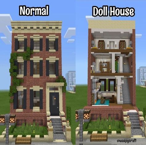 Minecraft Apartment Layout, Minecraft Fire Escape Stairs, Minecraft Nyc Townhouse, Minecraft House For Two, Minecraft City Ideas Layout, Minecraft City Houses, Townhouse Minecraft, Minecraft Apartment Building, Minecraft Neighborhood