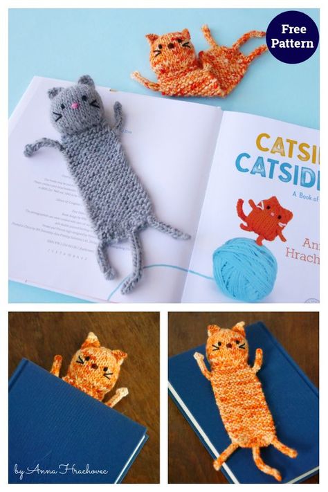 Inside Cat Bookmark Free Knitting Pattern Cat Knitting Patterns Free, Knitting For Cats, Cat Knitting Pattern Free, Knit Cat Pattern, Marque-pages Au Crochet, Knitted Gifts, Kat Haken, Inside Cat, Knitting Projects Free